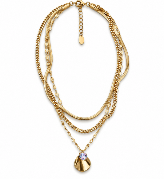 Halskette Dreifachkette mit Stein Goldfarben Nickelfrei elegant Yehwang