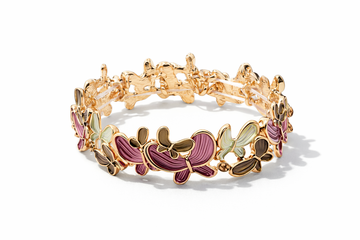 Armband elastisch Emaille Schmetterlingen Strass Lila Natur Amorino