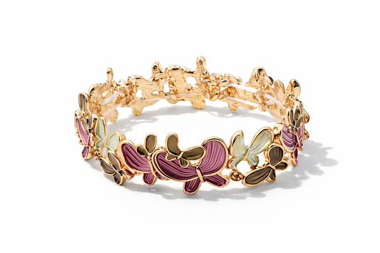 Armband elastisch Emaille Schmetterlingen Strass Lila Natur Amorino