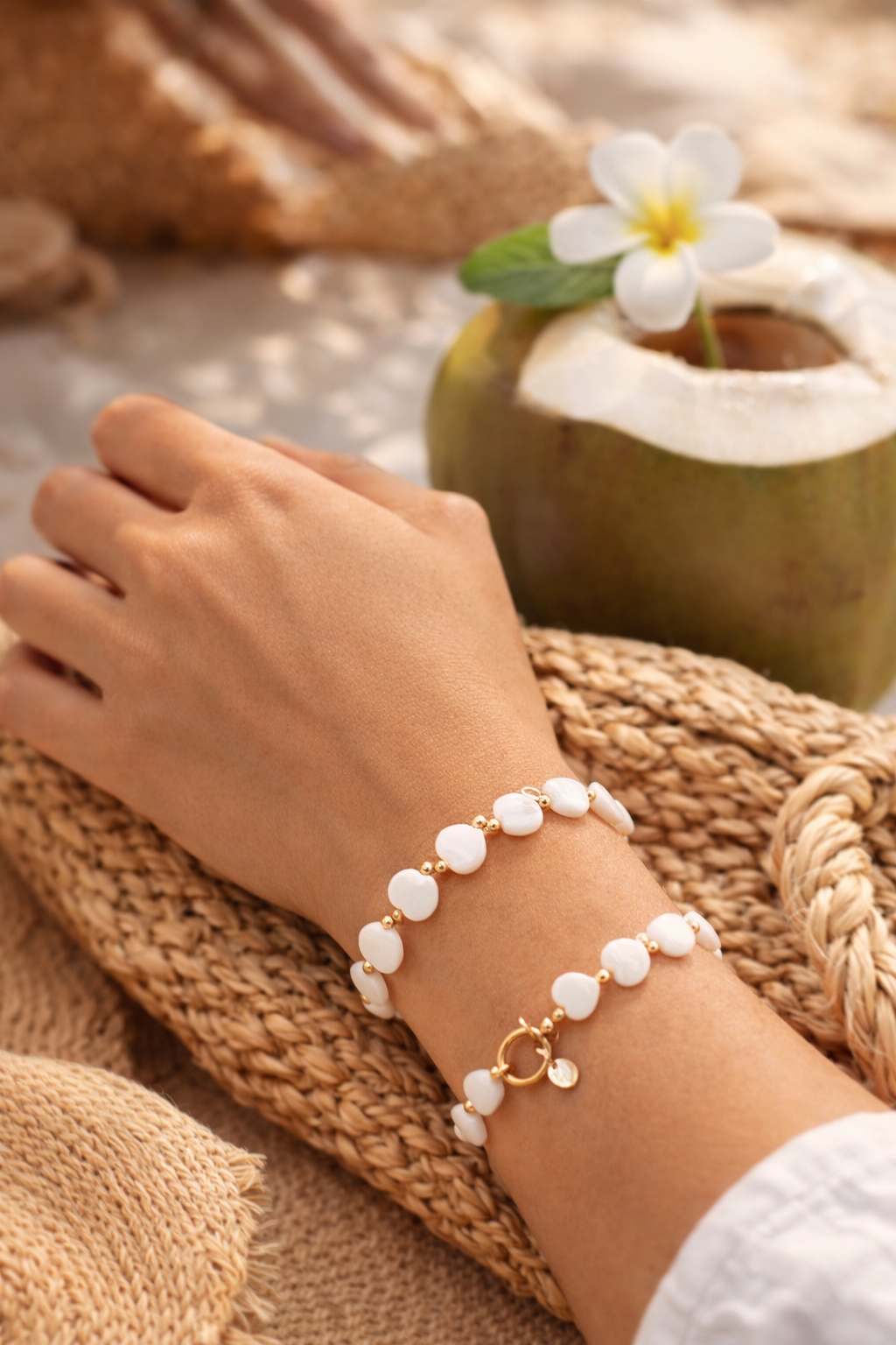 Armband Herzarmband Strandkollektion Weiß gold Muschel Urlaub Strand Yehwang