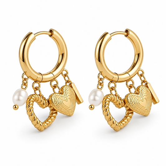 Ohrringe Creolen Goldfarben mit kleine Anhänger Herz Liebe Romantik Michelle Bijou