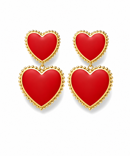 Ohrhänger Doppelherz Rosa Pink Rot Liebe nickelfrei Romantik Passion Ohrringe Yehwang