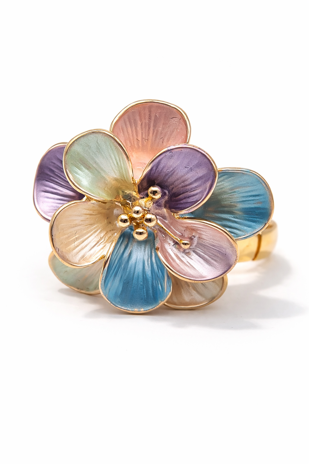 Ring Elastischer Ring Emailliertem Volant Blume Farben One-Size Amorino