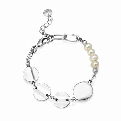 Armband matt-Silber mit Perlchen und Kreis-Elementen Elegant Nickelfrei Biba