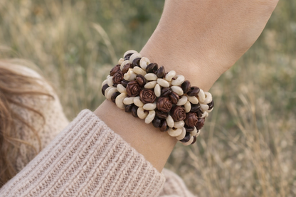 Armband Holzarmbänder Braun Beige Natur Stretch Rosen Blumen Sensibling Corp.