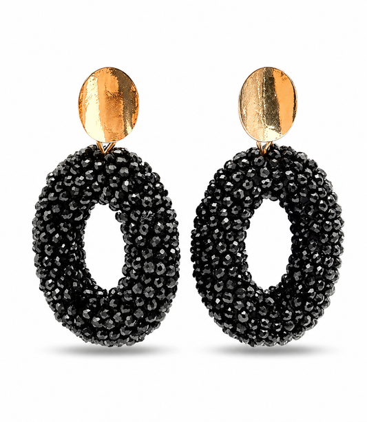 Ohrhänger Ohrringe Goldfarben Schwarz Crystal Statement Nickelfrei