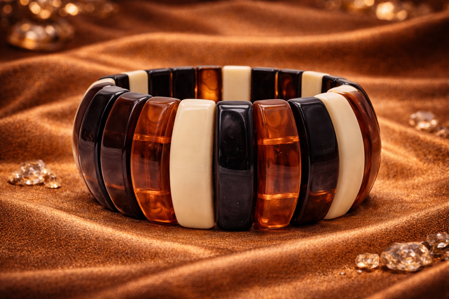 Armband elastisch Retro nickelfrei Acryl Braun schwarz creme Rauchbraun