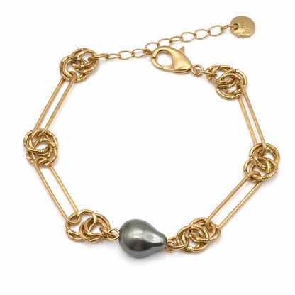 Armband Gliederarmband in Matt Goldfarben mit grau oder Goldfarbene Perle Biba