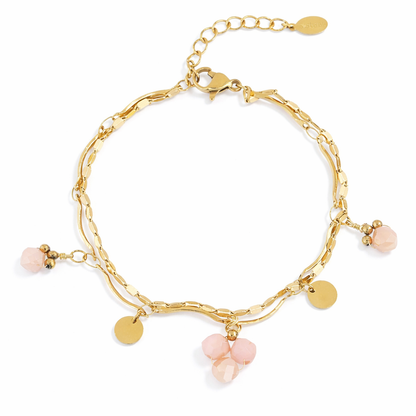 Armband Filigranes Doppelarmband Beige-Rosa Blauen Crystal Perlen Nickelfrei Yehwang