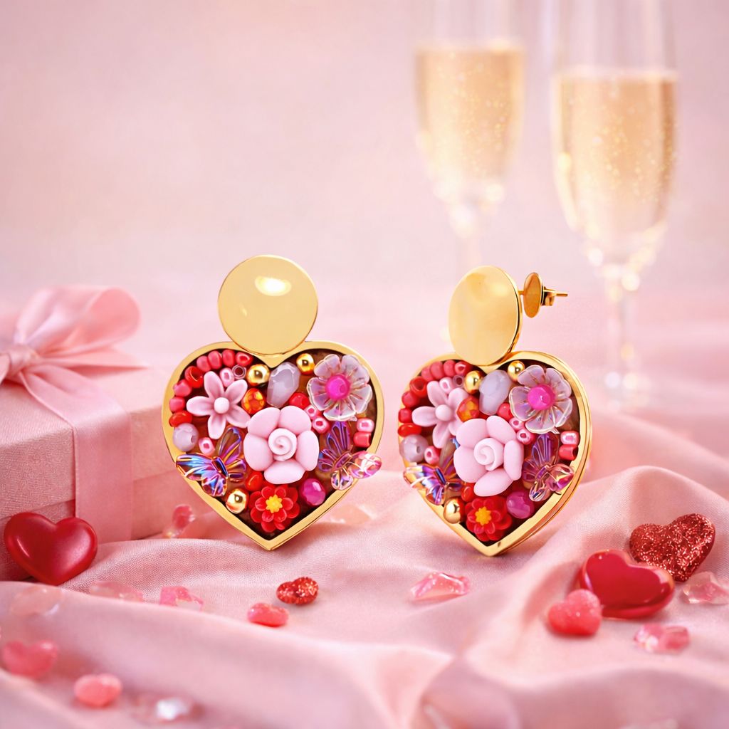 Ohrringe Herz-Ohrring Valentinstag Liebe Blumen Rosen Nickelfrei Amorino