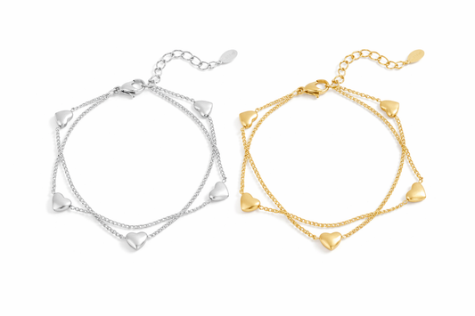 Armband „Lots of Hearts“ Silber- Goldfarben Doppelarmband filigran Herzchen Yehwang