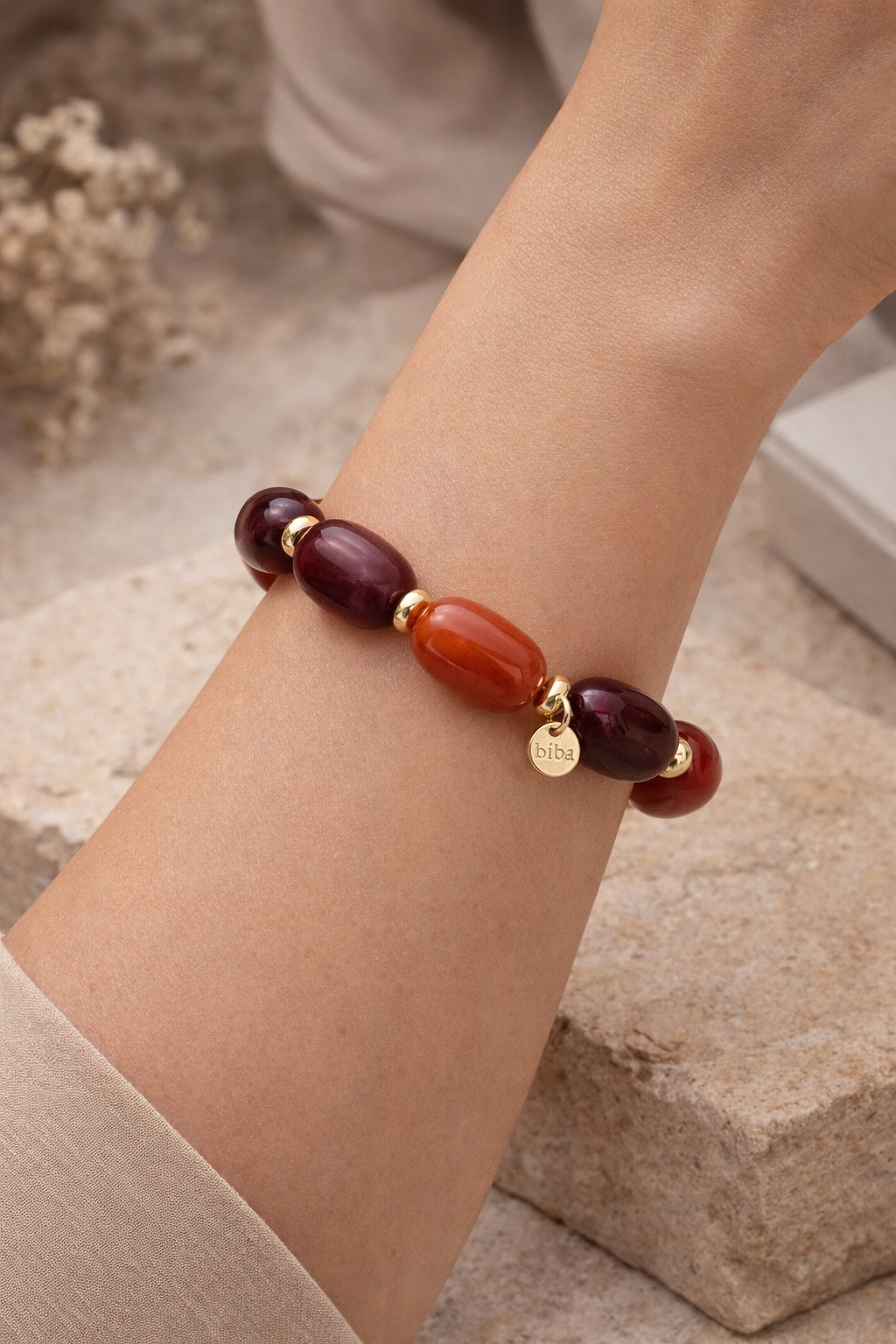 Armband Elastisches Big Resin Pearls Brombeere Kirsch Farben Biba