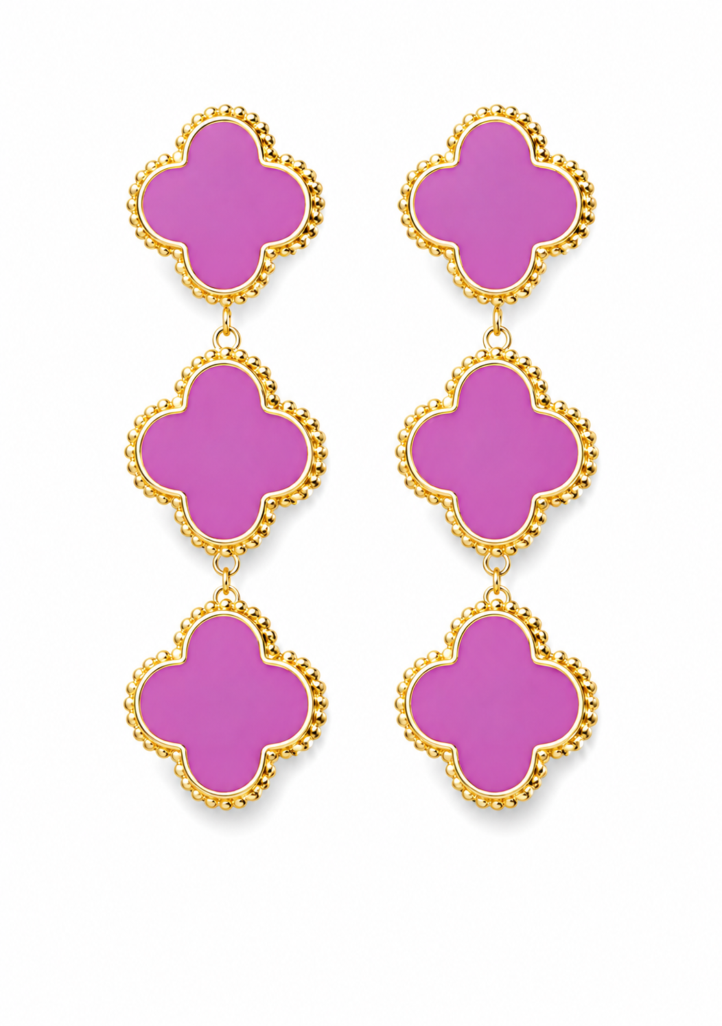 Ohrringe Ohrhänger  3 Kleeblätter grün Pink Edelstahl Glück nickelfrei Trend Statement Yehwang