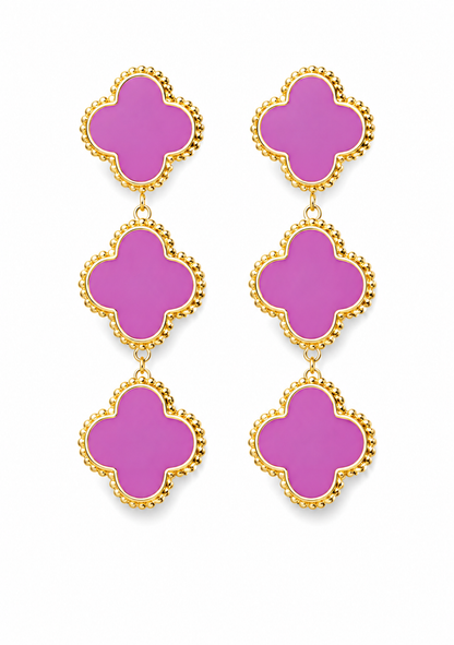 Ohrringe Ohrhänger  3 Kleeblätter grün Pink Edelstahl Glück nickelfrei Trend Statement Yehwang