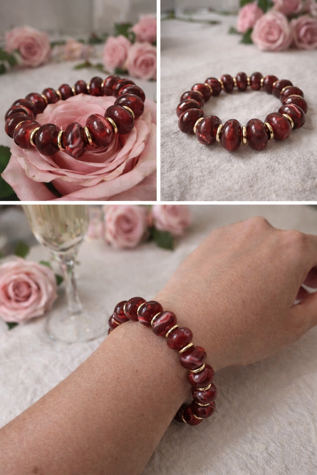 Armband elastisch Goldfarben Burgund Bordeaux nickelfrei Trend WAUW