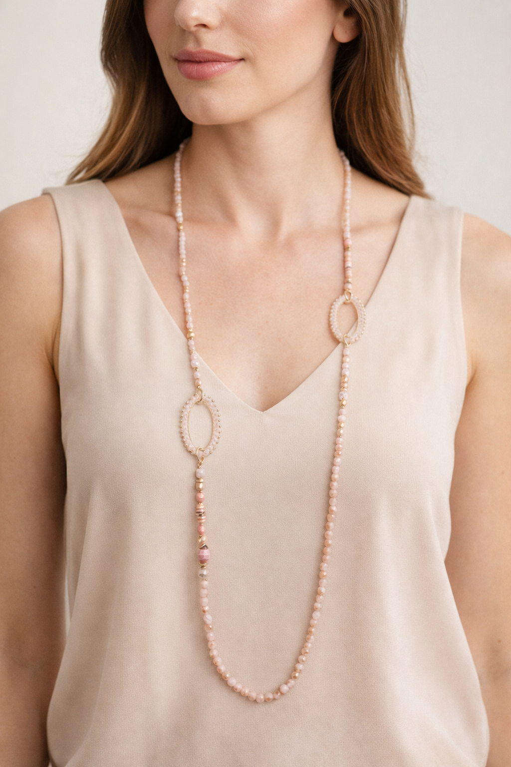 Halskette Langkette Blassrosa große Elemente in Rosa Nickelfrei Sweet7