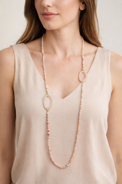 Halskette Langkette Blassrosa große Elemente in Rosa Nickelfrei Sweet7