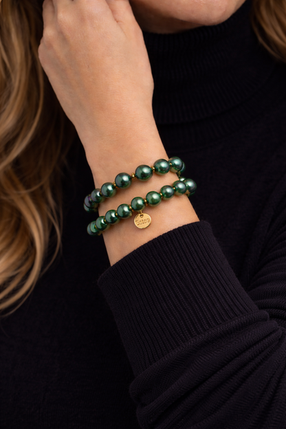 Armband elastisch Grün goldfarbene Perlen elegant Trend Sommer Biba