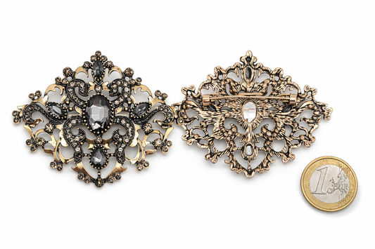 Brosche Ornament Bronze Straß Groß Modeschmuck Kragen Statement