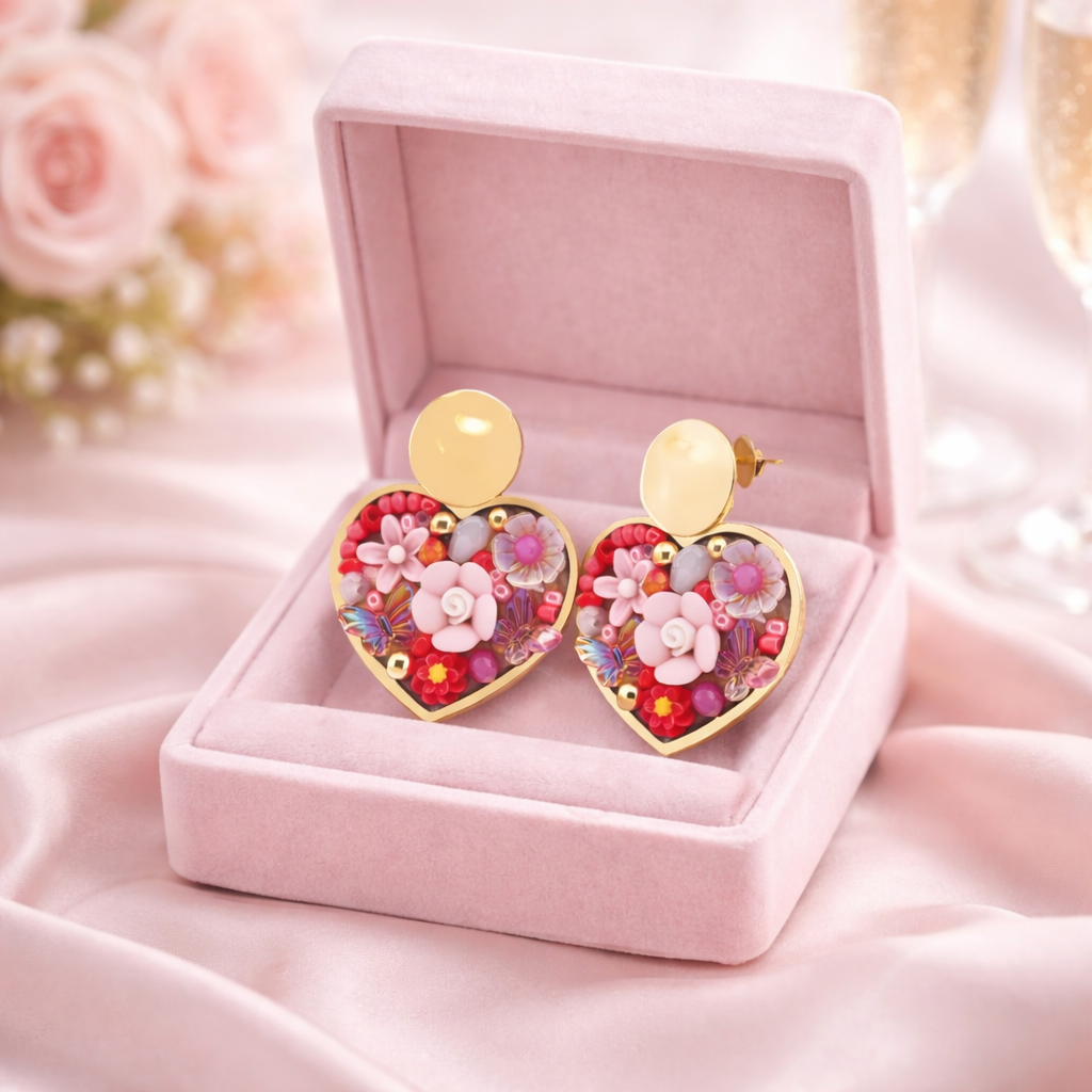 Ohrringe Herz-Ohrring Valentinstag Liebe Blumen Rosen Nickelfrei Amorino