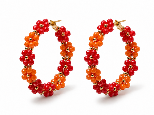 Biba Creolen Rot Orange farbenen Blumen Mandarin Nickelfrei