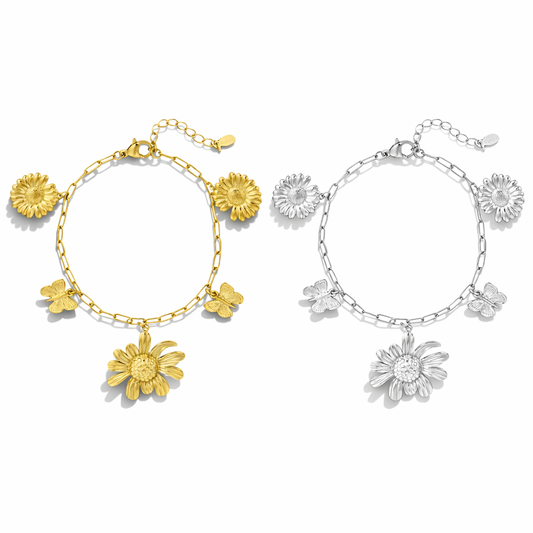 Armband „Botanical Bliss“ filigran Blumen Schmetterlinge Gold  Silberfarben Nickelfrei Yehwang