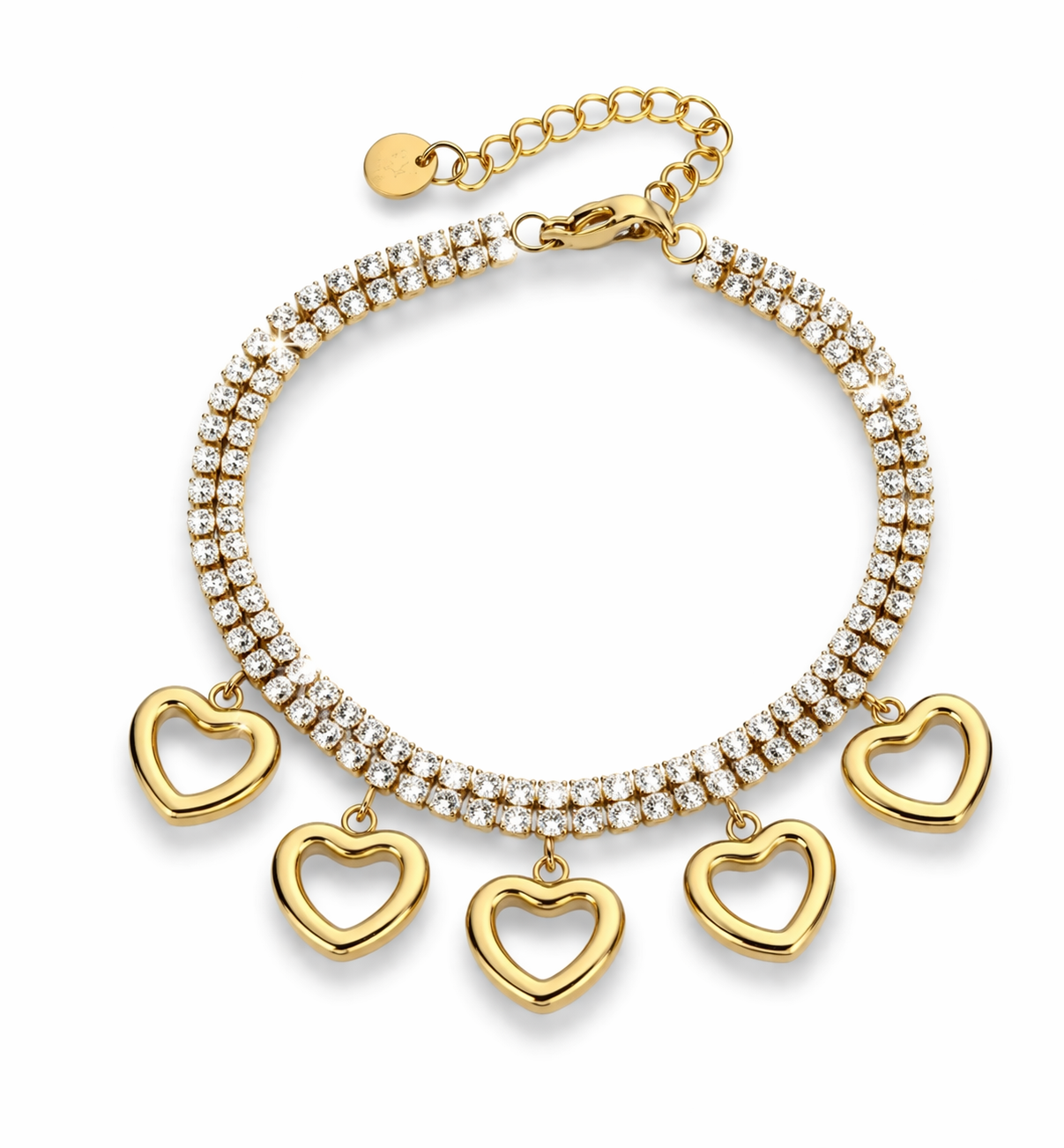 Armband Tennisarmband Charm Goldfarben Strass open Heart Michelle Bijou
