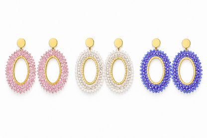 Ohrhänger Blush Oval Sommer Hellrosa Blau oder Weiß Statement Yehwang