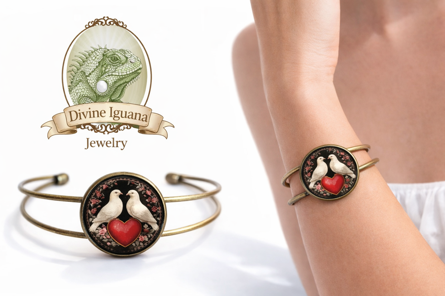 Armreif Armband Liebesvogel-Tauben Valentinstag-Manschettenarmband
