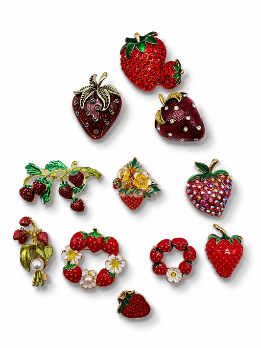 Brosche Erdbeerzeit Erdbeere Rot Obst Frühling Sommer Modeschmuck