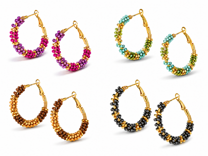 Creolen „Perlen der Freude“ - Fuchsia Grün Gold gun Metal Ohrringe Nickelfrei Yehwang