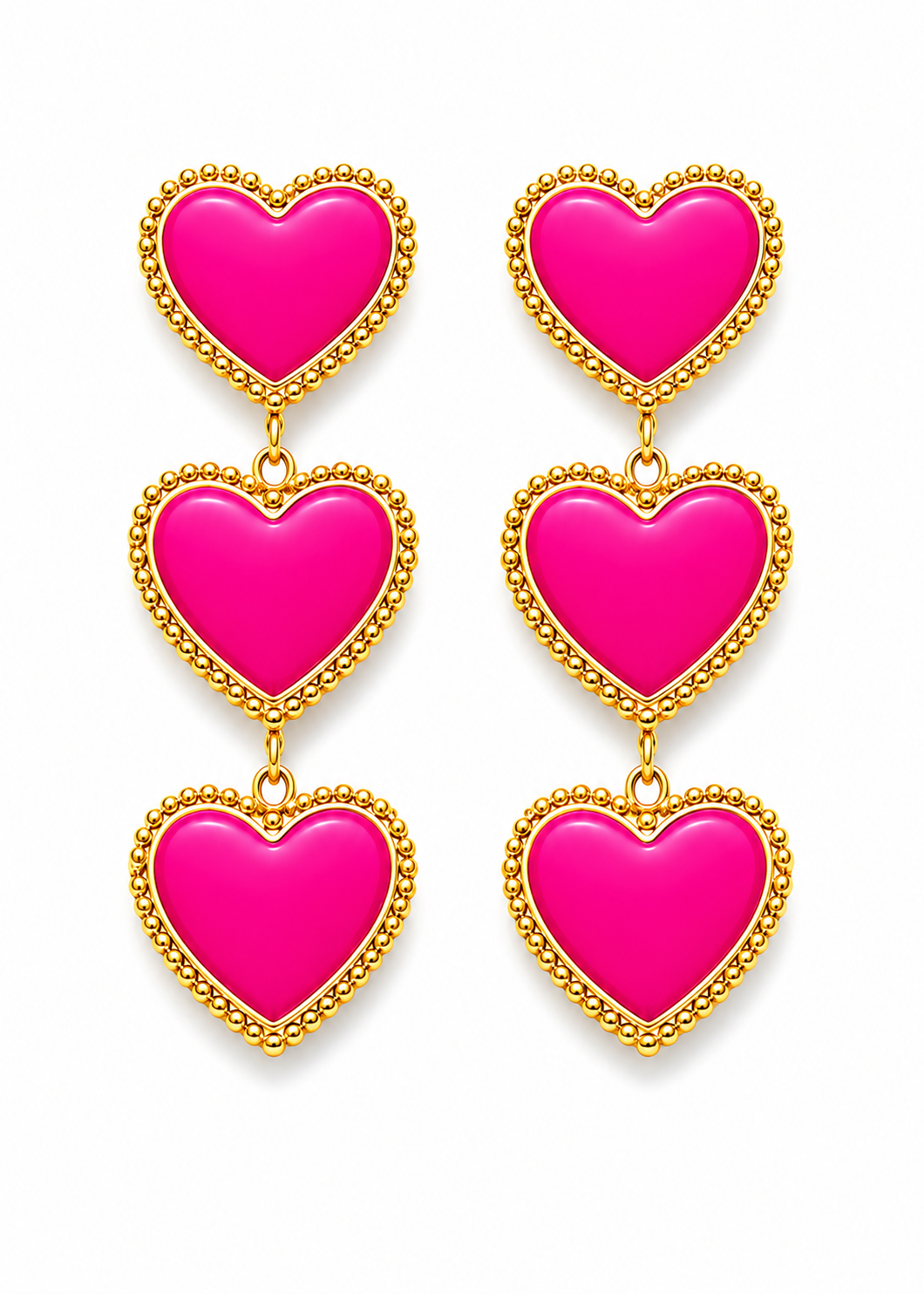Ohrringe 3 anmutige Herzen in einer Reihe Orange Braun Lila Pink Edelstahl Yehwang