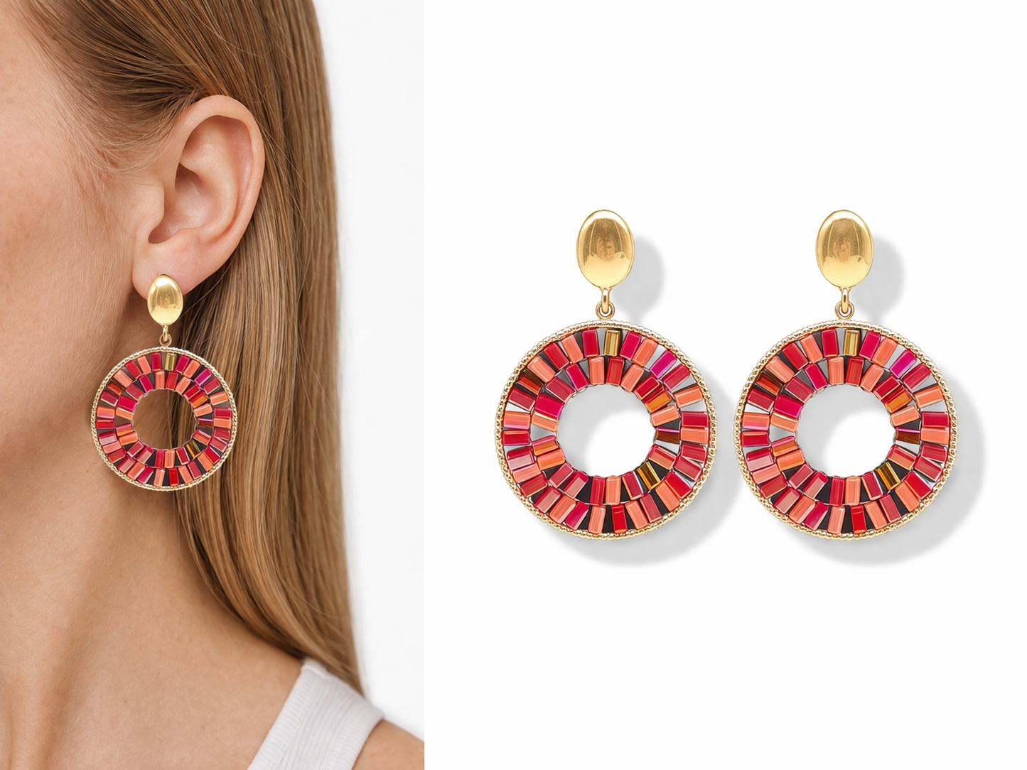 Ohrhänger Ohrringe Goldfarben Rot Orange Crystal Statement Nickelfrei Wauw