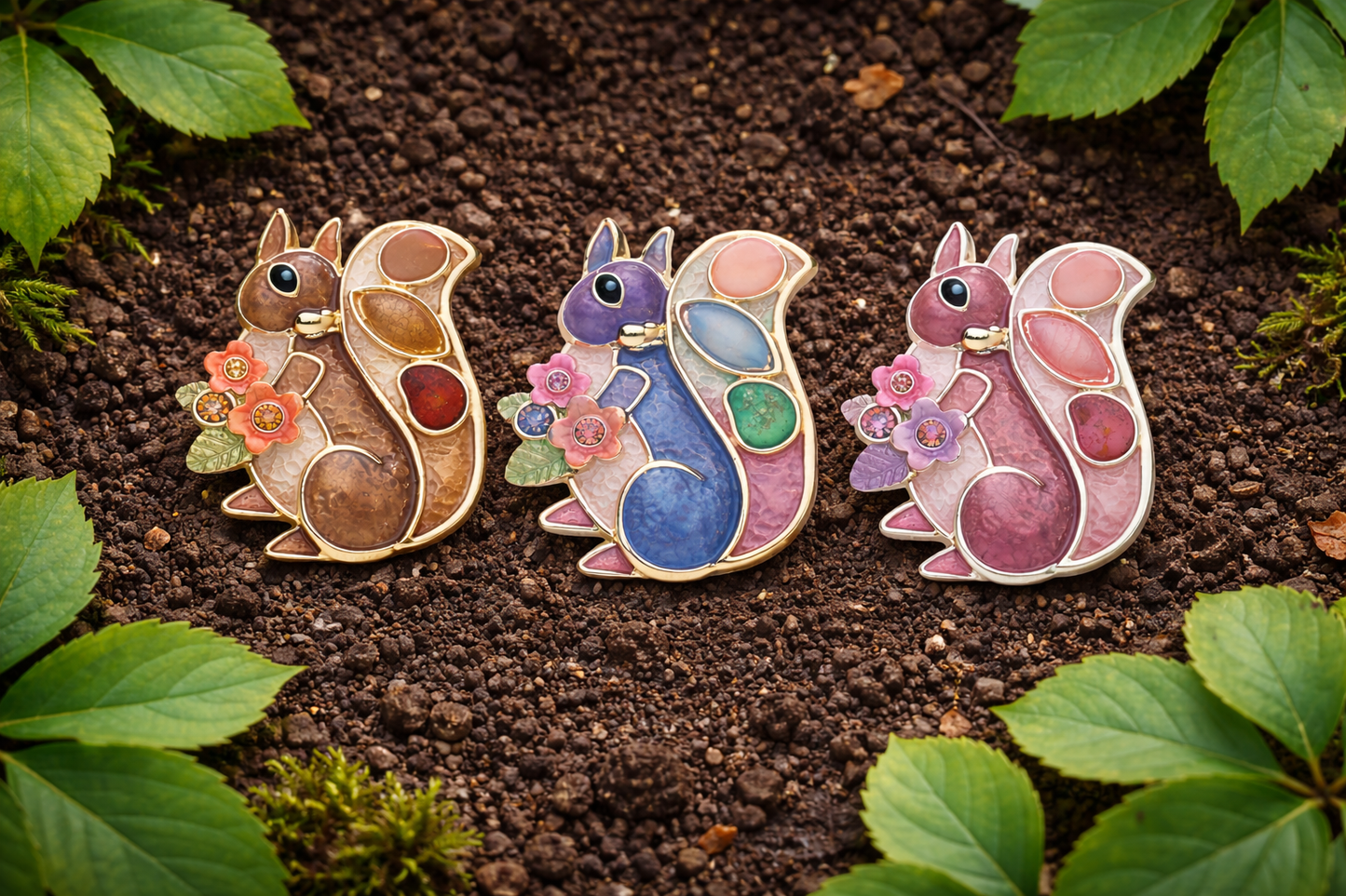 Brosche Eichhörnchen Rosa Braun Bunt Natur Anstecknadel Trend