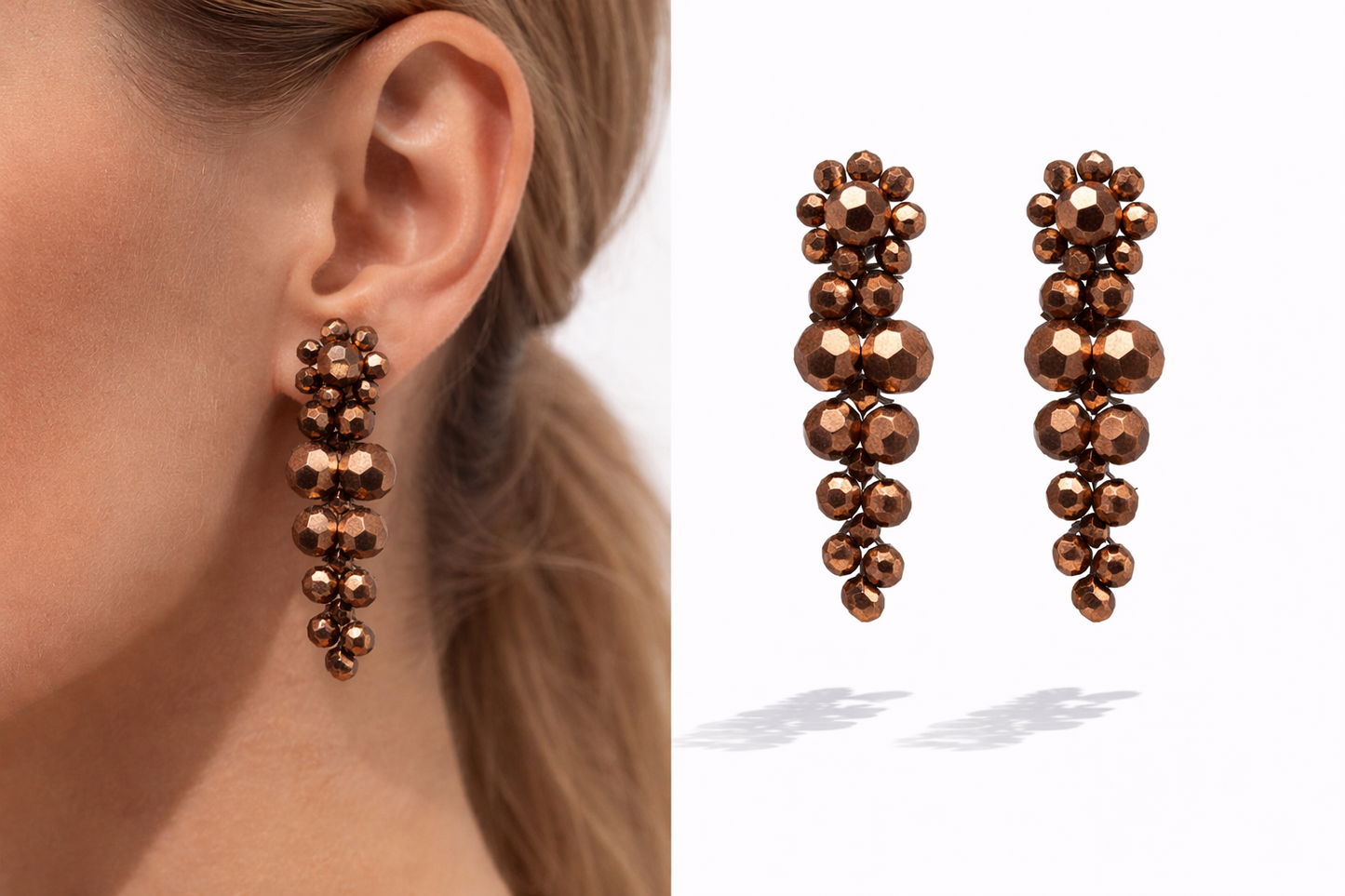 Biba Ohrhänger Crystal-Steinchen Bronze Taupe Rot Elegant Chic