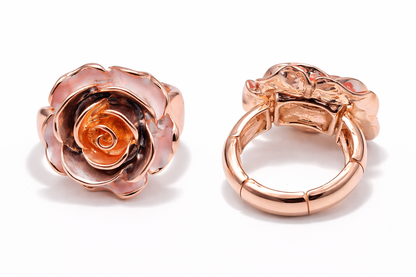 Ring Elastischer Ring Emailliertem Volant Rosen-Design Blumen Amorino