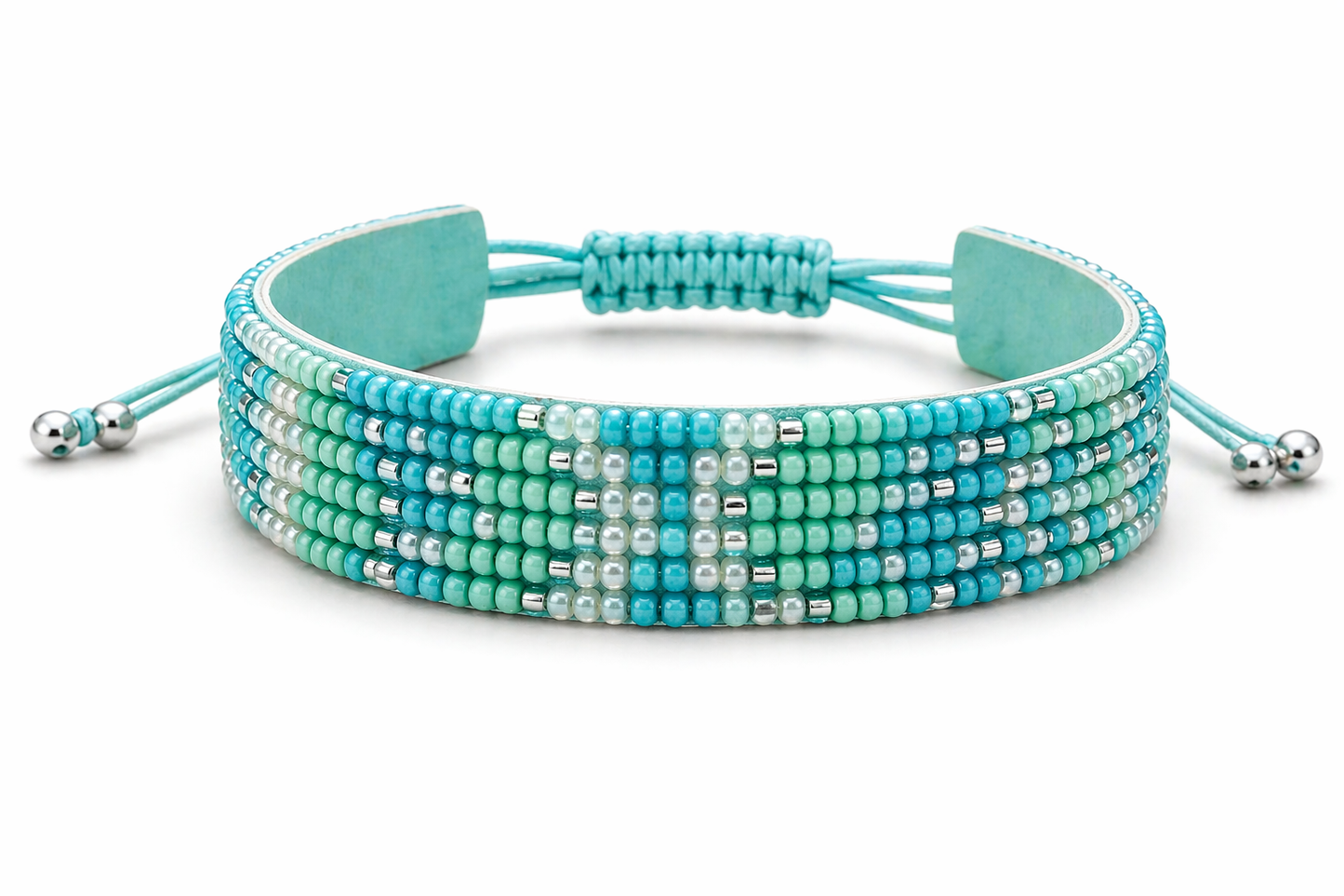 Armband Freundschaftsarmband mit Blau- Türkisen eingewebte Perlen Biba