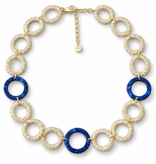 Halskette nickelfrei Goldfarben Blau Modeschmuck kurzkette festlich Modeschmuck Biba