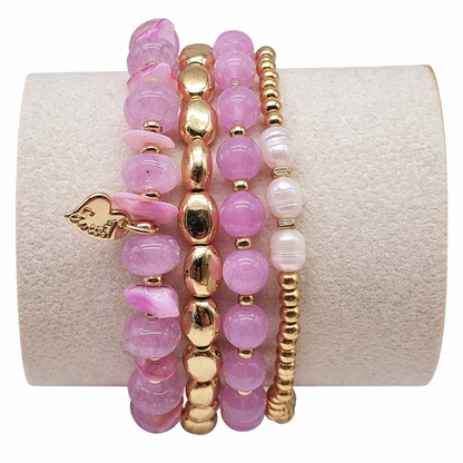 Armband-Set elastisch Rosa Gold 4 Stück Nickelfrei Sweet7