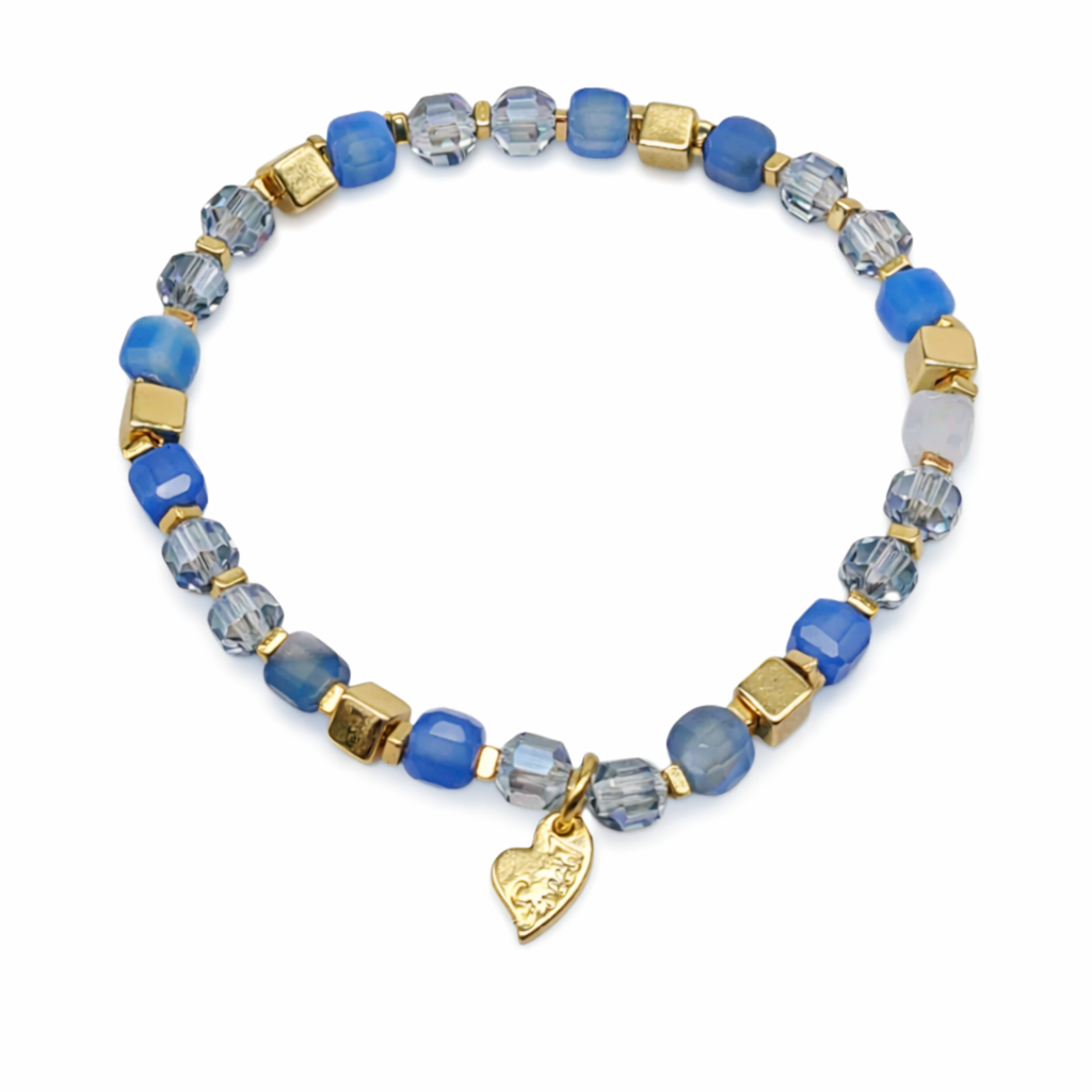 Armband Gold Blau elastisch Jade Acryl Nickelfrei Kombinierbar Sweet7