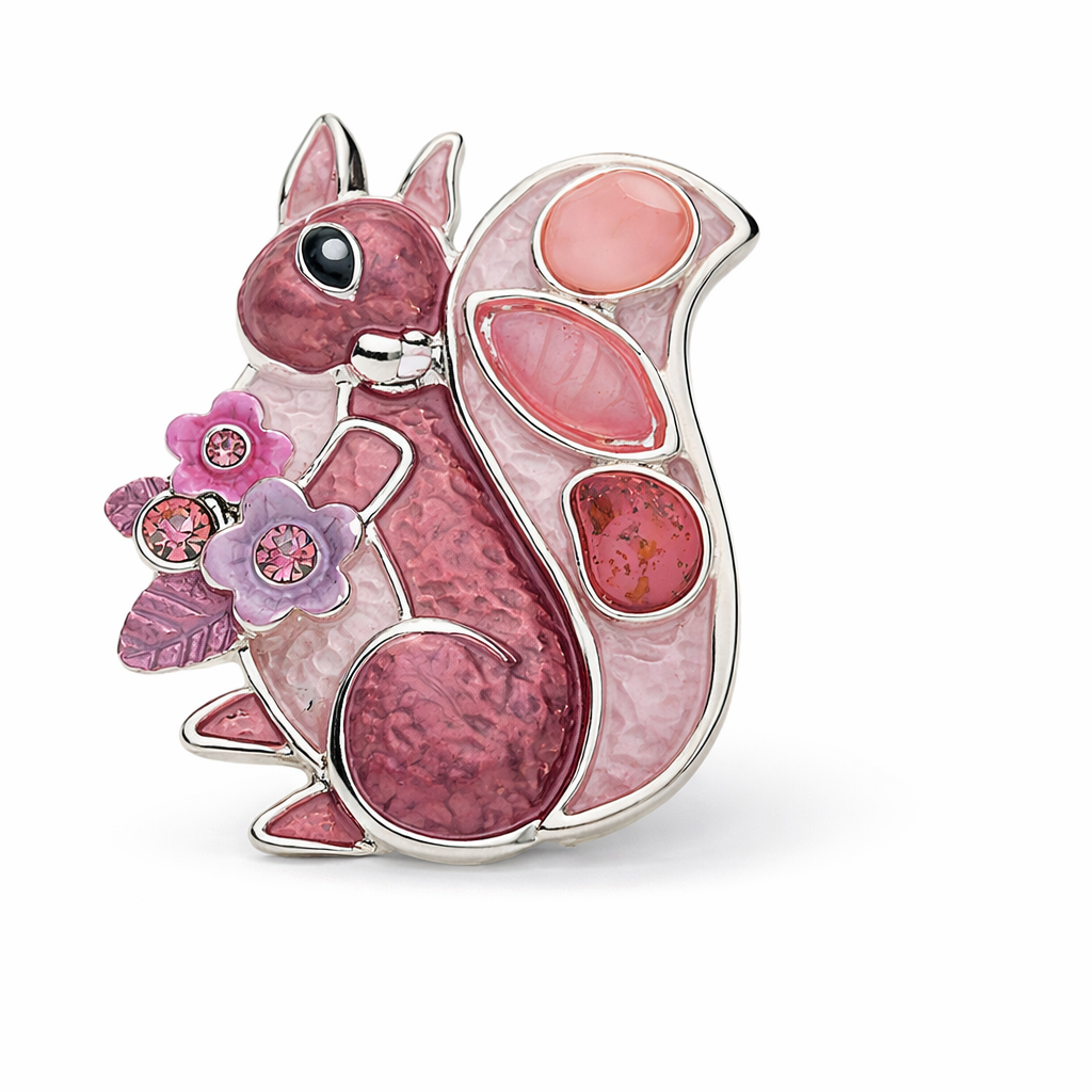 Brosche Eichhörnchen Rosa Braun Bunt Natur Anstecknadel Trend