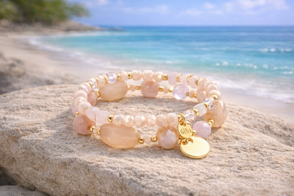 Armband Doppel-Armband Crystal Resin Perlen Orange Blassrosa Biba