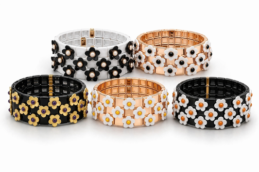 Armband Nickelfrei 3er set stretch elastisch schwarz daisy blumen froh glück geschenk Ardoné