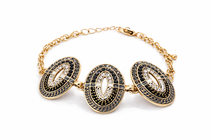 Blossom Bijoux Armband, Kristall Strass Armband, Goldfarben Schwarz, Statement
