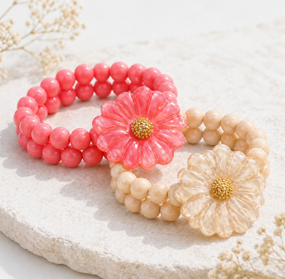 Armband Goldfarben "Ibiza Flower" Nickelfrei Sommer Trend Armband Rosa Creme-Beige