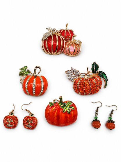 Brosche Kürbisse Halloween Party Erntedank orange Ohrringe Ohrhänger