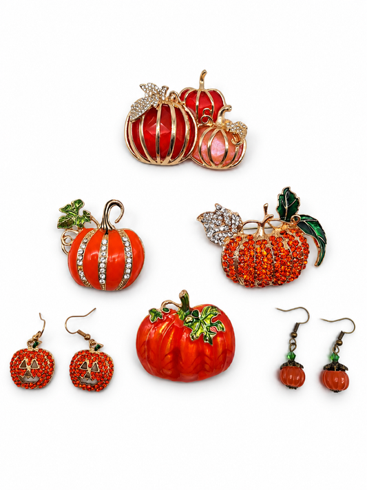 Brosche Kürbisse Halloween Party Erntedank orange Ohrringe Ohrhänger