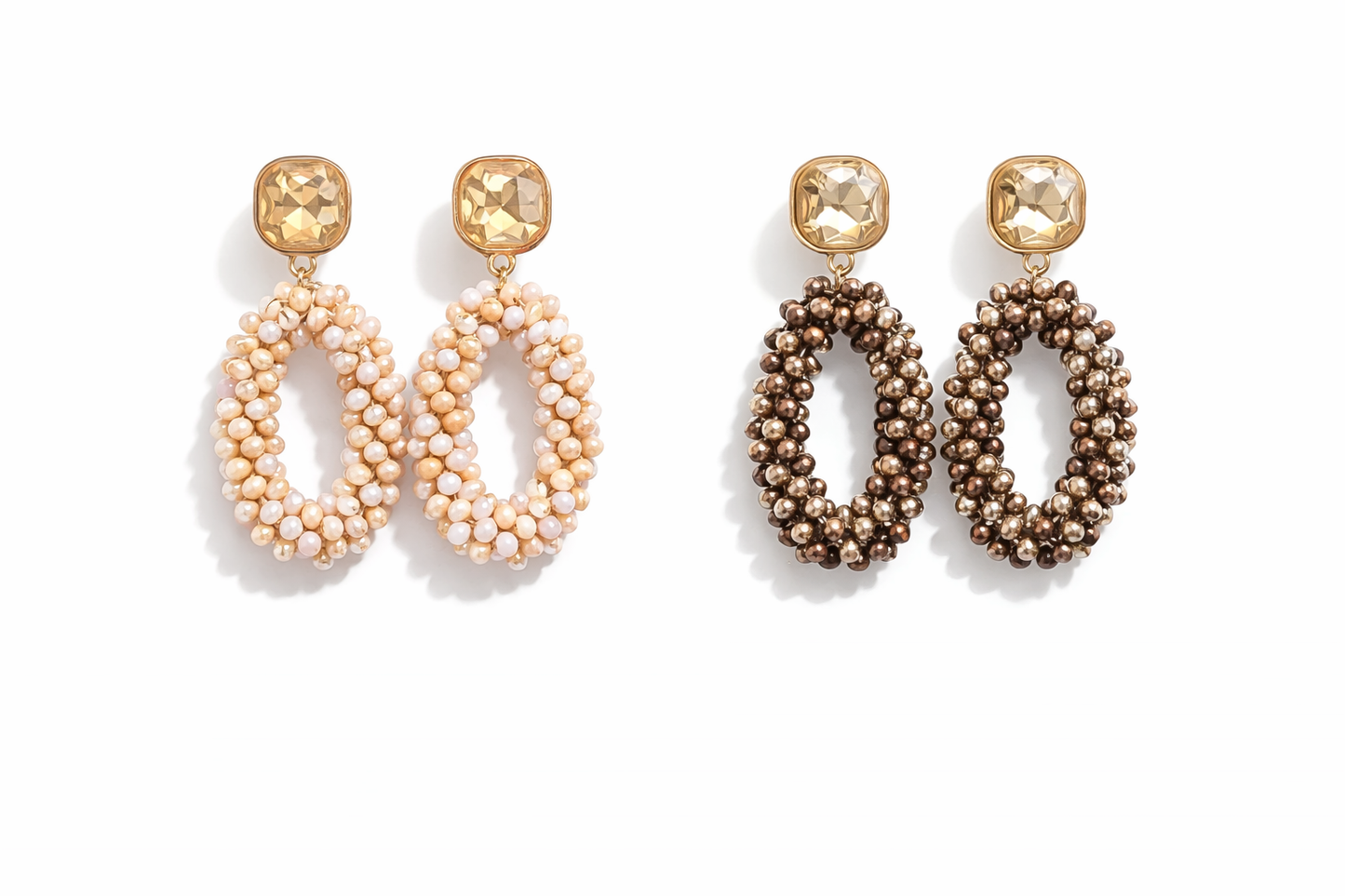 Biba Ohrhänger Ohrringe Strass-Stein Anhänger Beige Braun Nickelfrei