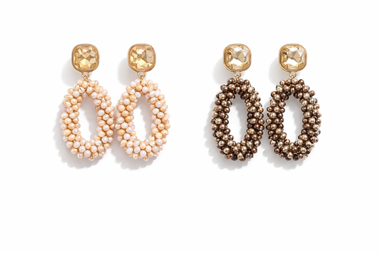 Biba Ohrhänger Ohrringe Strass-Stein Anhänger Beige Braun Nickelfrei
