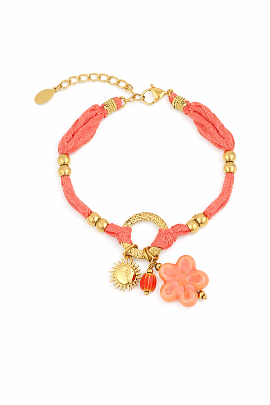 Armband Sunny Floral Armband Orange Gold Farbe Textil Nickelfrei Yehwang